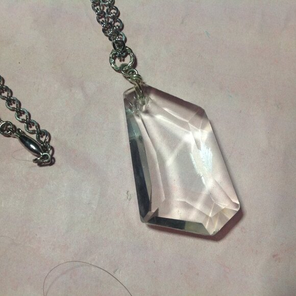 Vintage Large Faceted Art Deco Crystal Glass Pendant - Picture 2 of 3